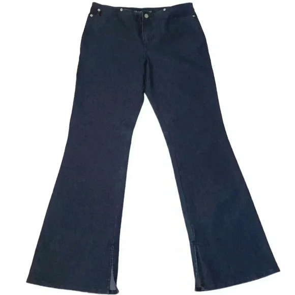 Vintage 90s-Y2K Guess Split Hem Flare Dark Wash Jeans - Picture 1 of 7